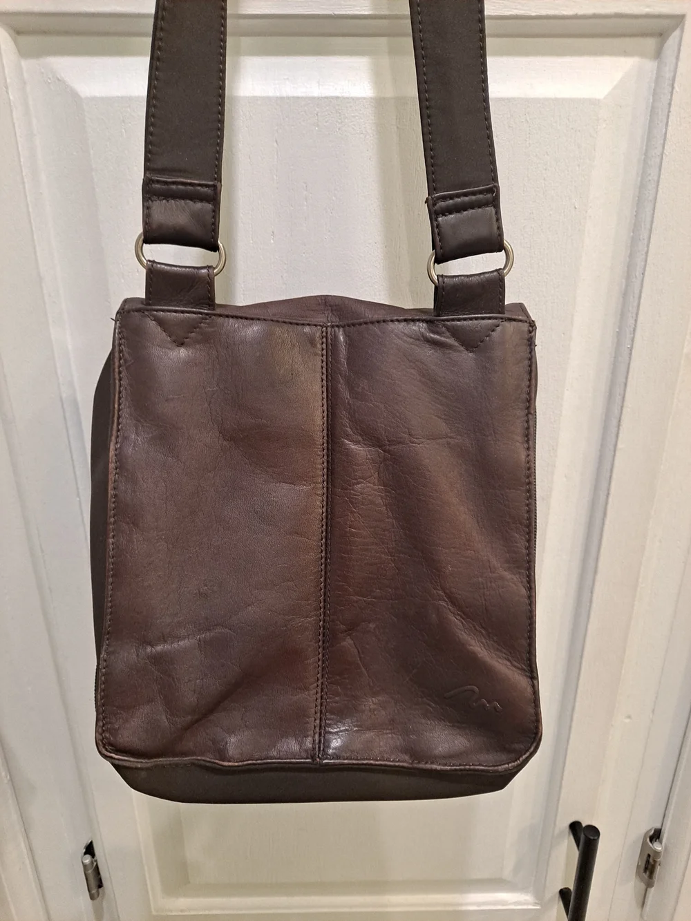 CAFE By Marlo Vintage Compact Leather Messenger Bag Dark Brown Organizer Travel